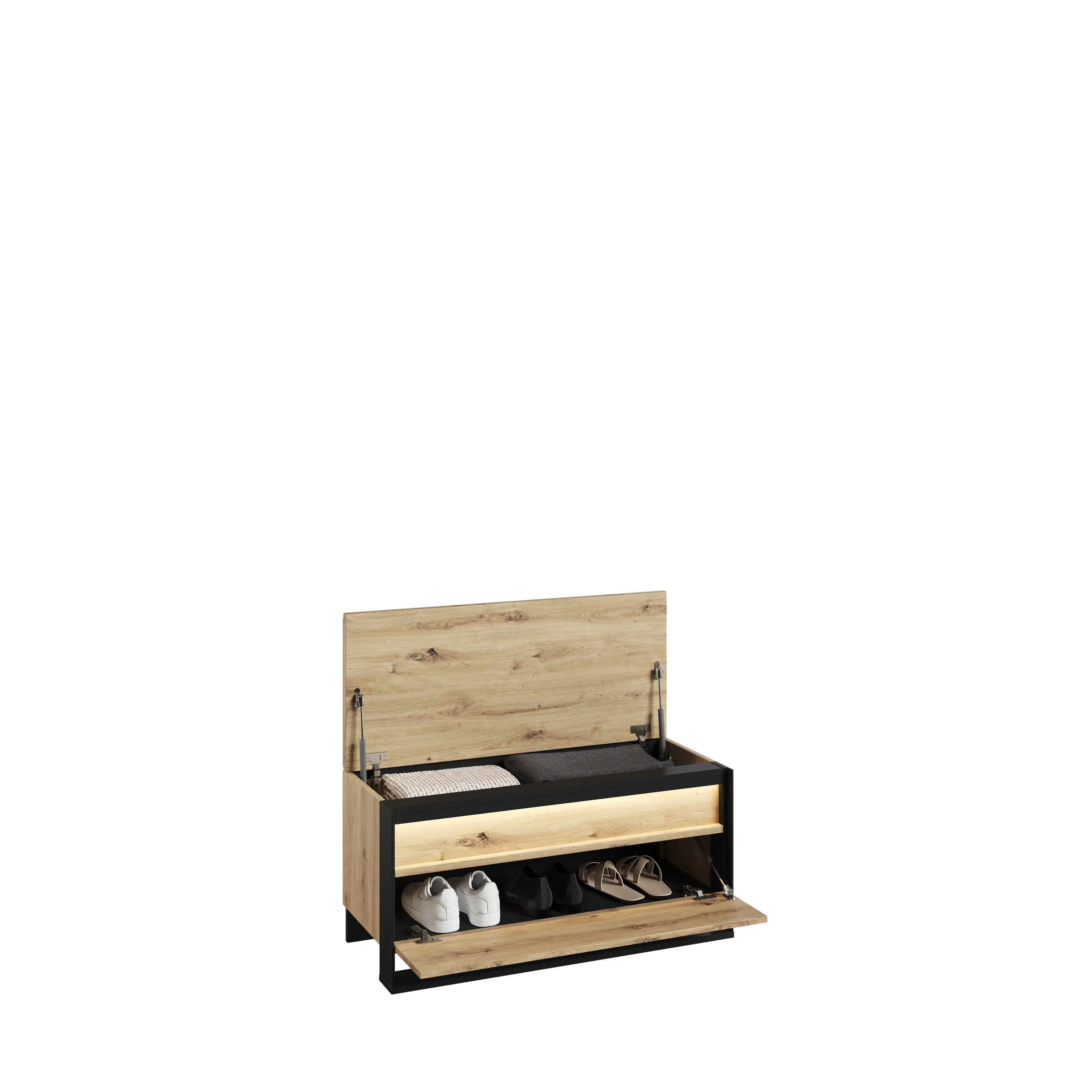 Szafka na buty z unoszonym siedziskiem LED Quant QG-03 dąb artisan/czarna - QG3DAC