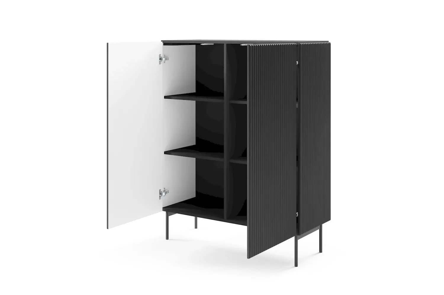 Komoda wysoka 2-drzwiowa MUTI ryflowany front czarna - LA_MUTI_KOMODA_WYSOKA_2D_CZARNY