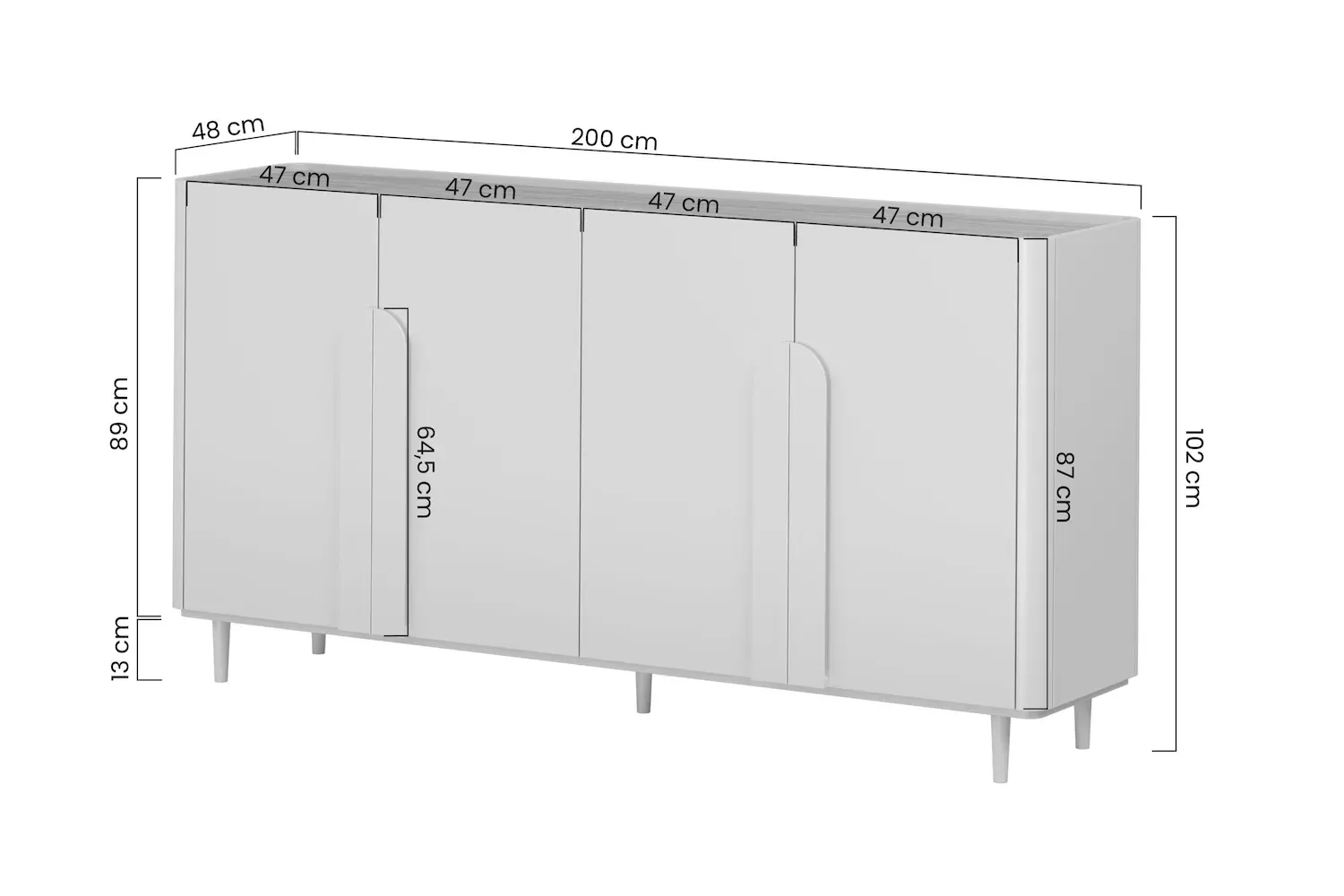 Komoda 4-drzwiowa AMILIO 200 - eukaliptus dąb baltic dune uchwyty dąb naturalny nogi eukaliptus - B_169227