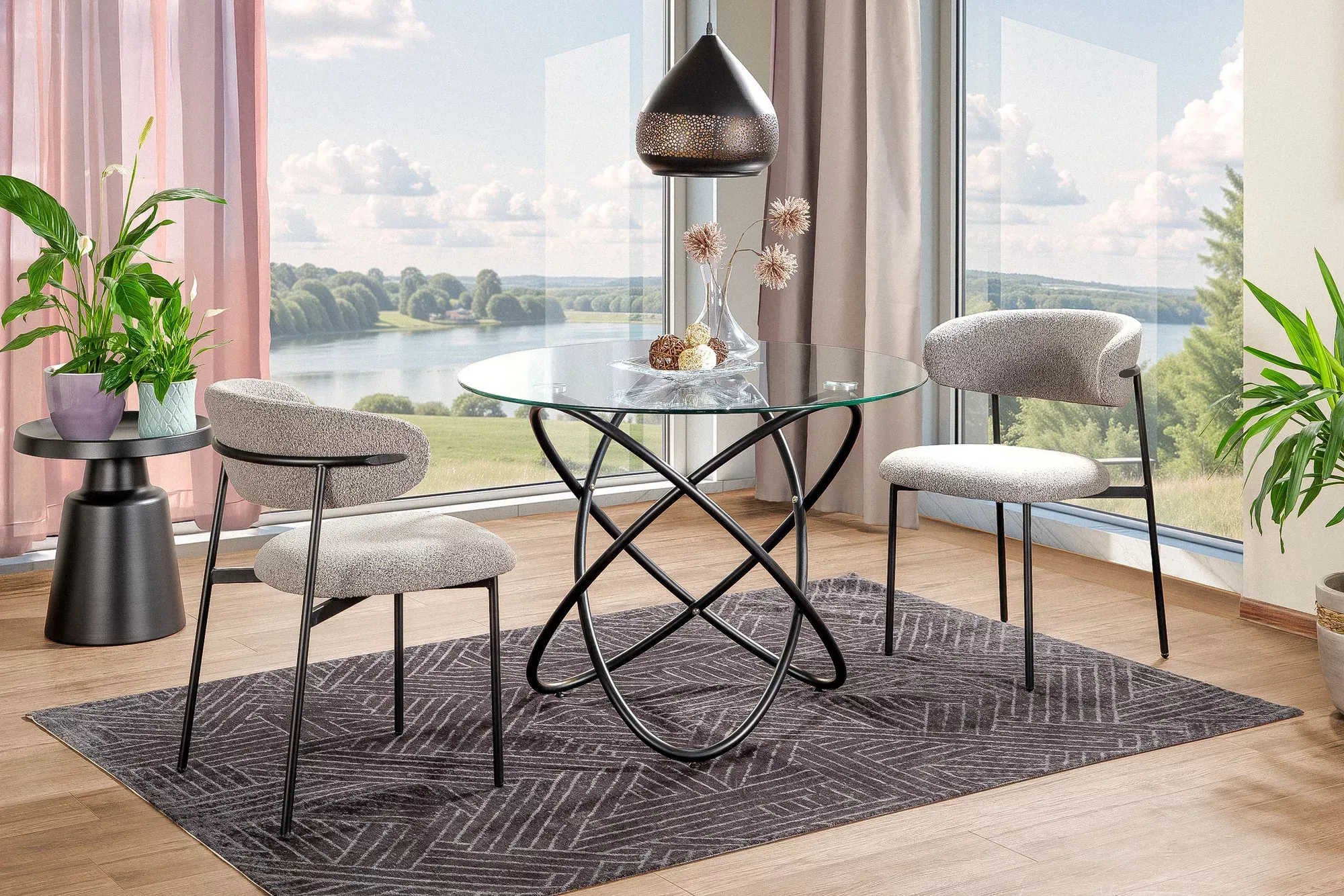 Stół okrągły ORBIT 100 cm szklany blat/czarne nogi - ORBITTCFI100