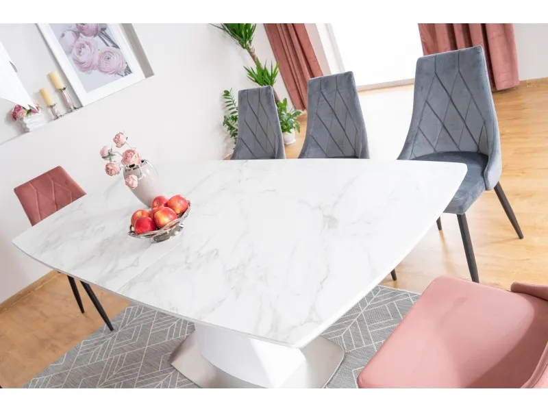 Stół rozkładany SATURN II CERAMIC 90x160(210) biały efekt marmuru - SATURNIICBB160
