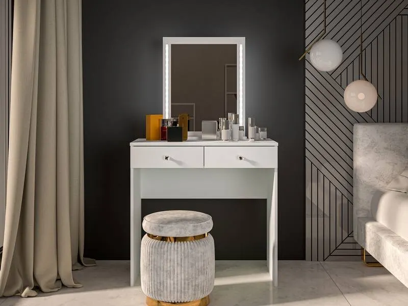 Toaletka BIJOU biała glamour z lustrem ML Meble