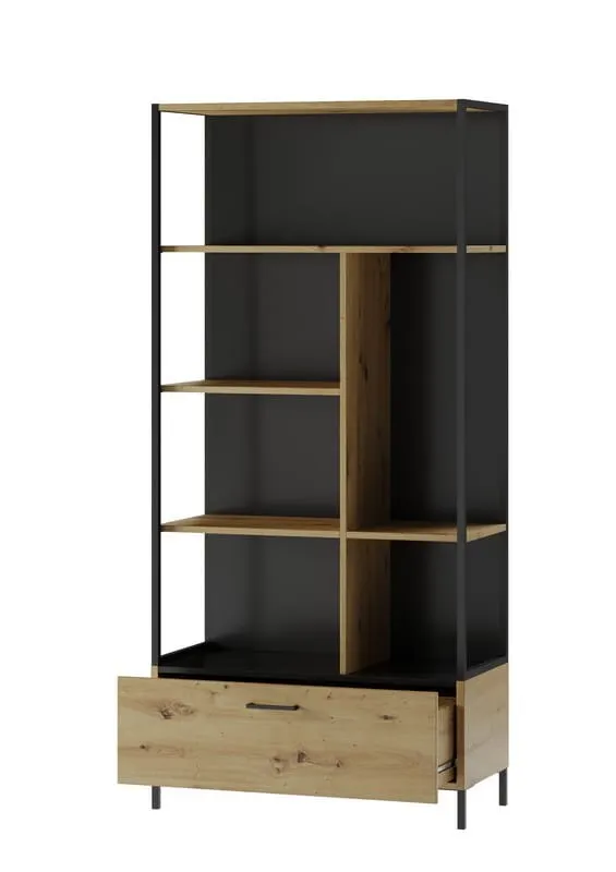 Regał LUCAS 16 z szufladą dąb aristan czarny 193x90x42cm - TH-100-1449