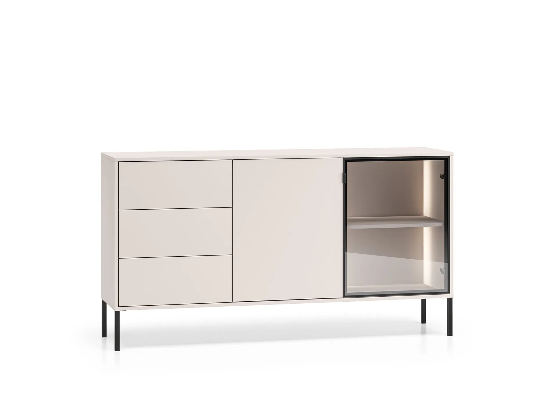Komoda 2-drzwiowa z 3 szufladami BARNEE 02 oświetlenie LED cashmere