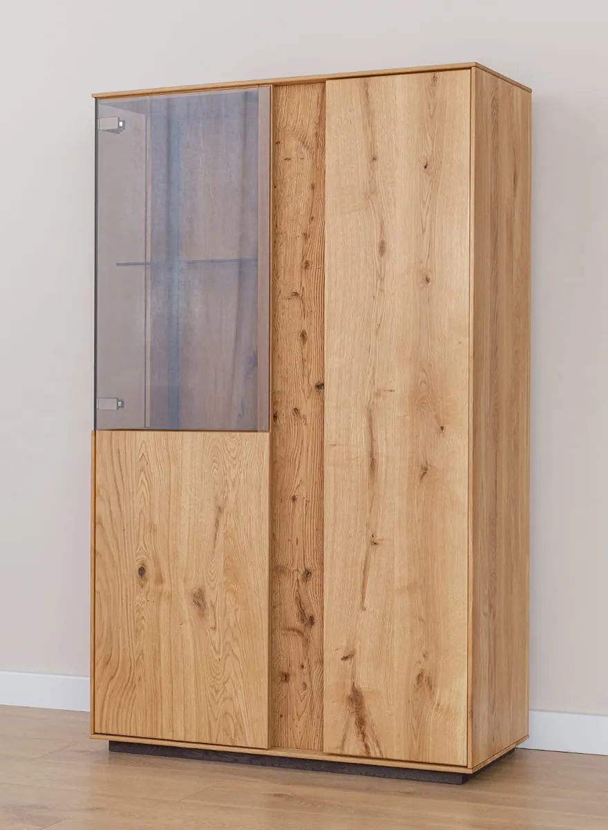 Witryna niska dębowa COLLODI 2-drzwiowa z oświetleniem - dab olejowany - ZICOL10