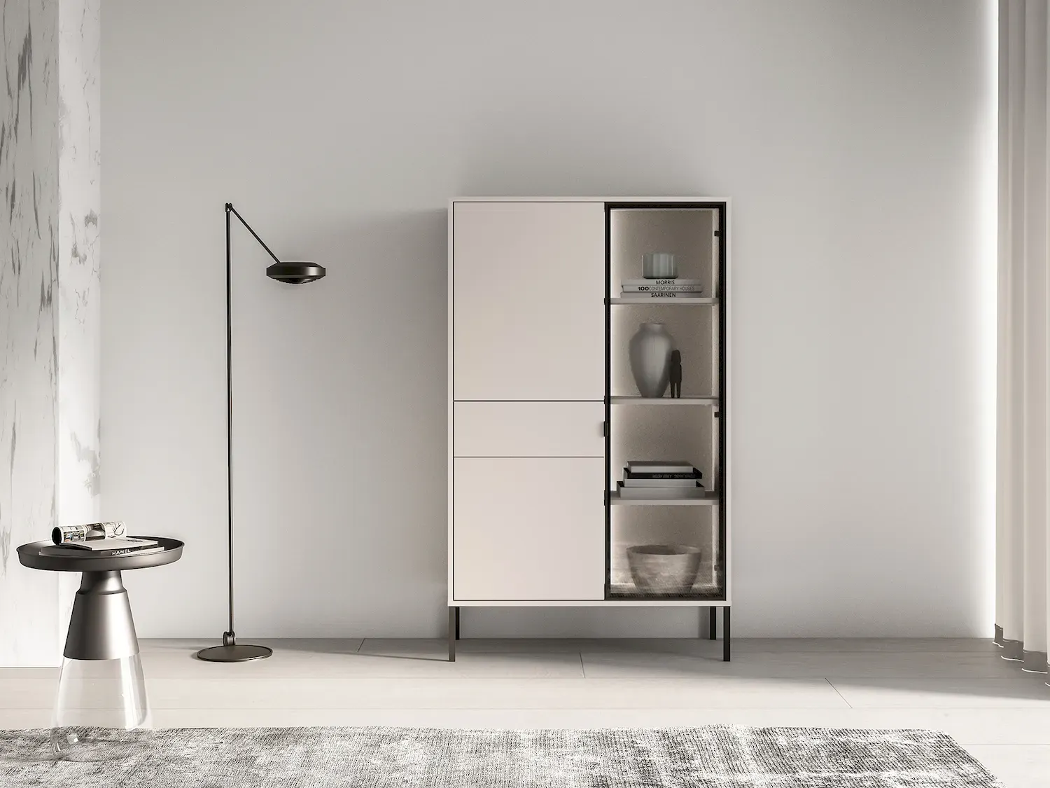 Witryna 3-drzwiowa z szufladą BARNEE 01 oświetlenie LED cashmere — zdjęcie 7