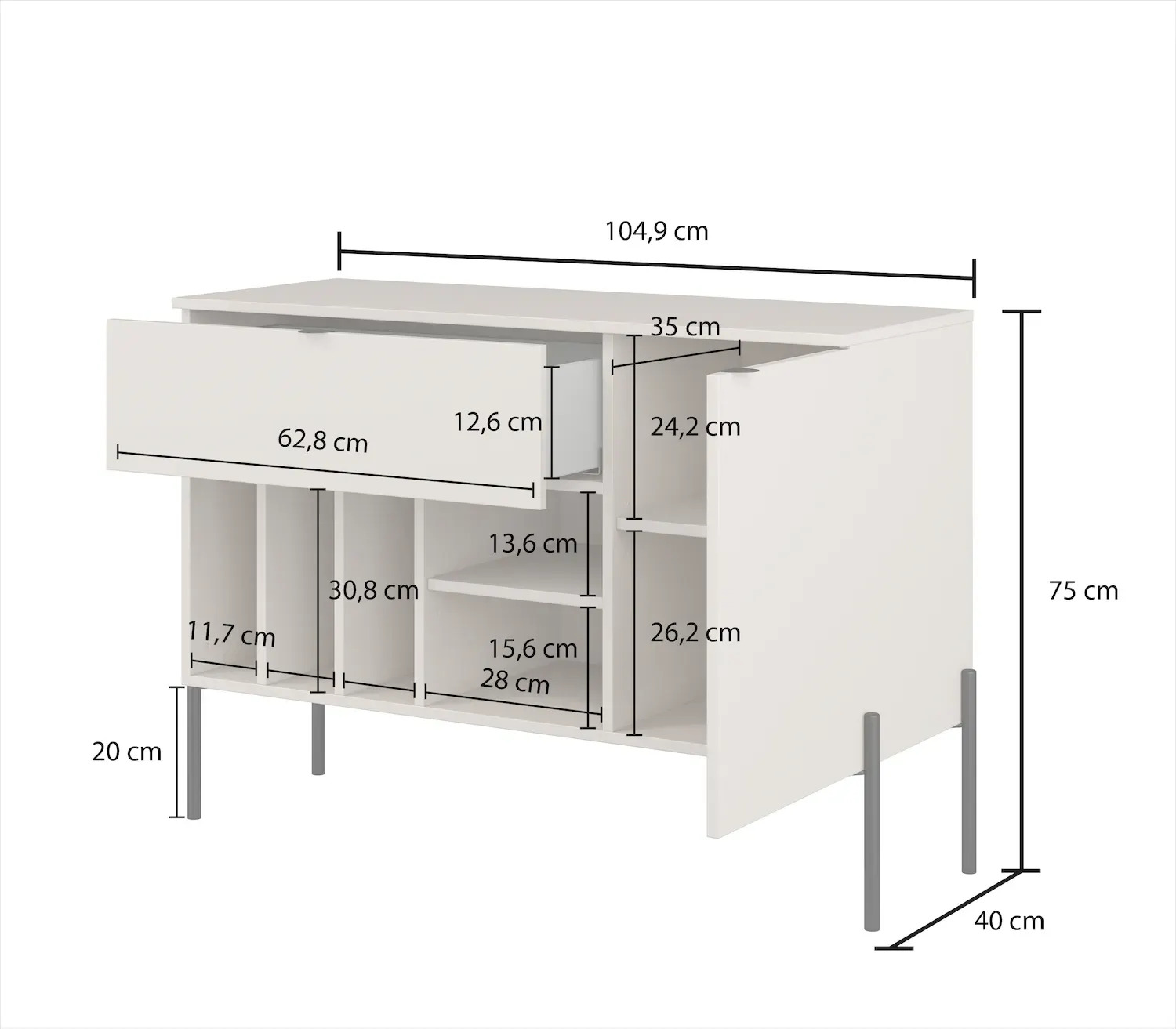 Komoda z szafką i szufladą ORE 105 cm dąb lindberg kaszmir czarne nóżki - 24LKOG45