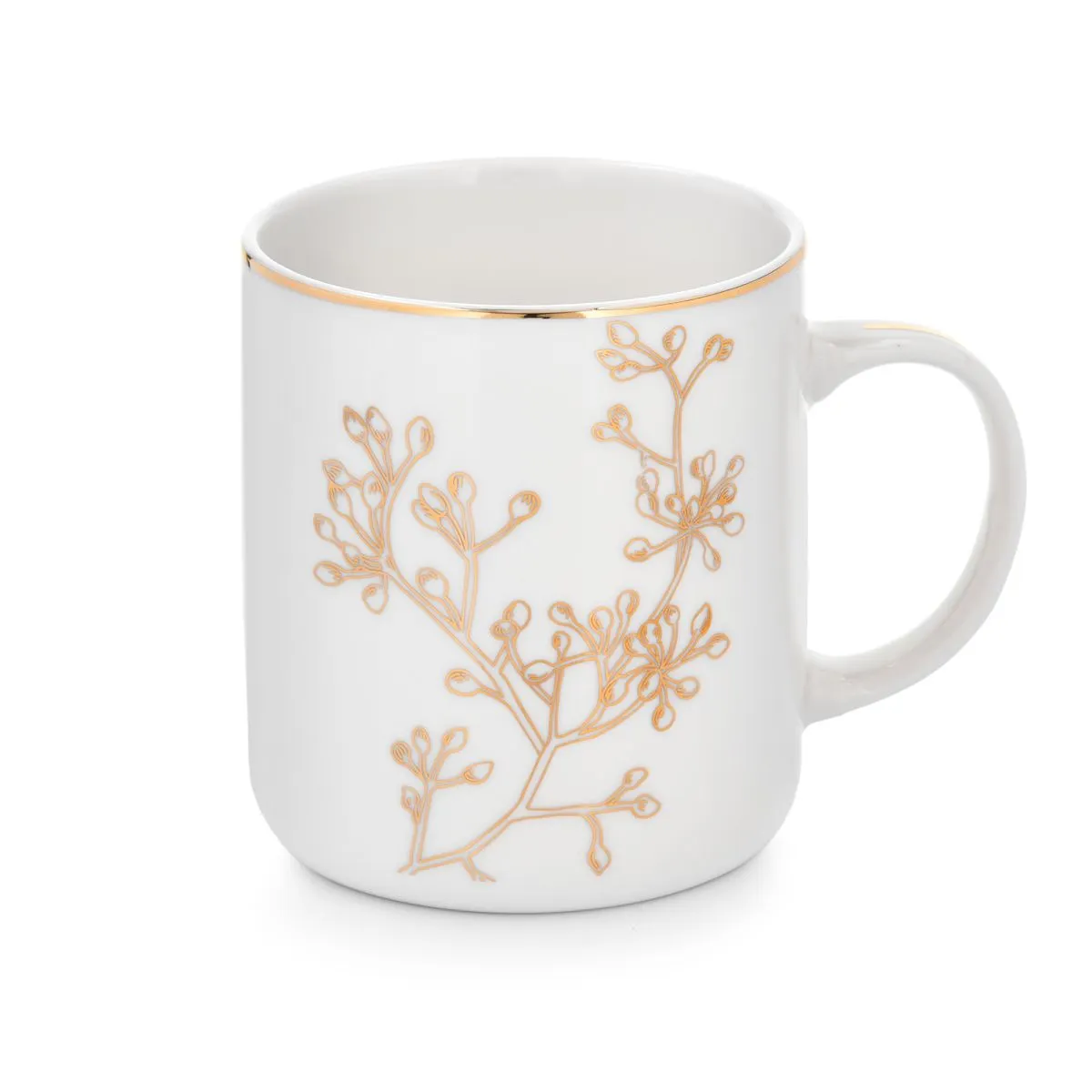 Kubek z motywem gałązki DUKA TREVLIG 450 ml biały złoty porcelanowy