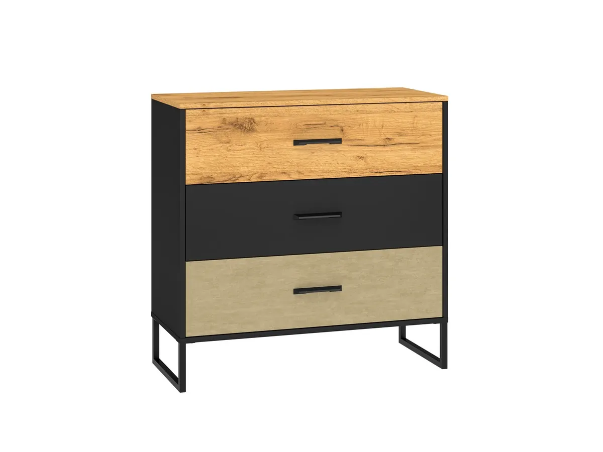 Komoda z 3 szufladą Colt 05 dąb craft złoty, czarny, stal premium
