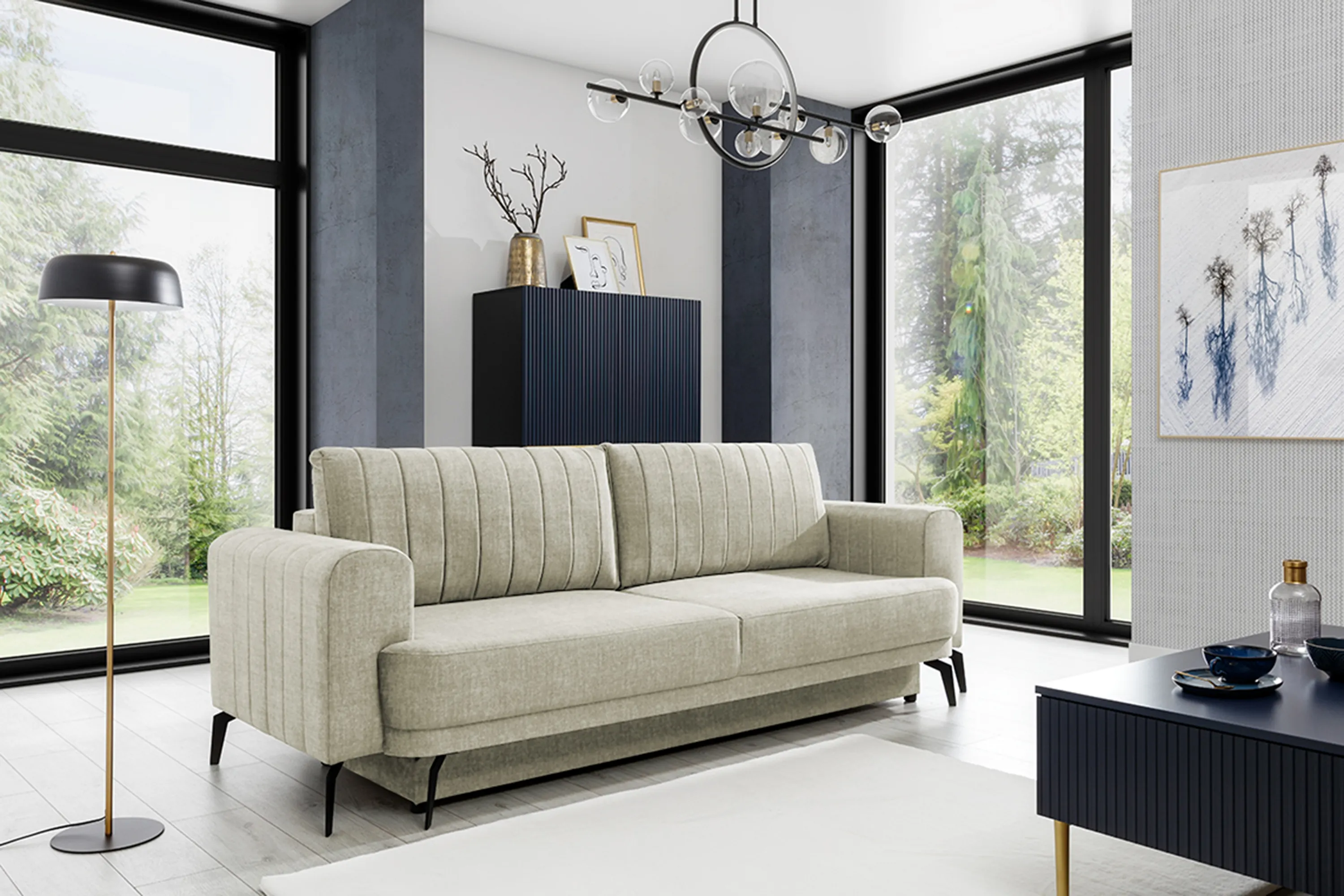 Sofa rozkładana LUZANO (Vogue 1) 250 cm z pojemnikiem kremowa - B_152829