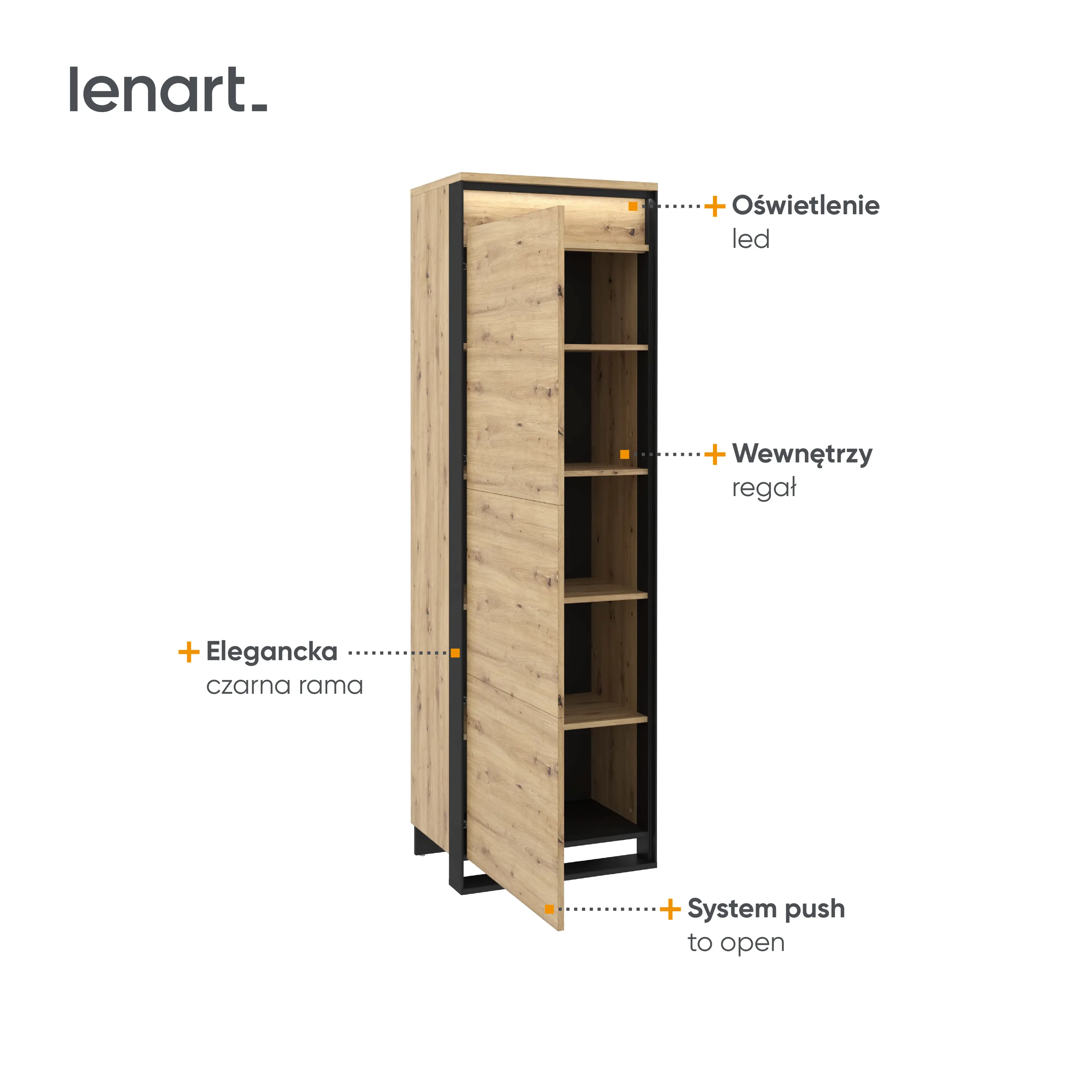 Szafa 1-drzwiowa LED 60cm Quant QA-02 dąb artisan/czarna - QA2DAC