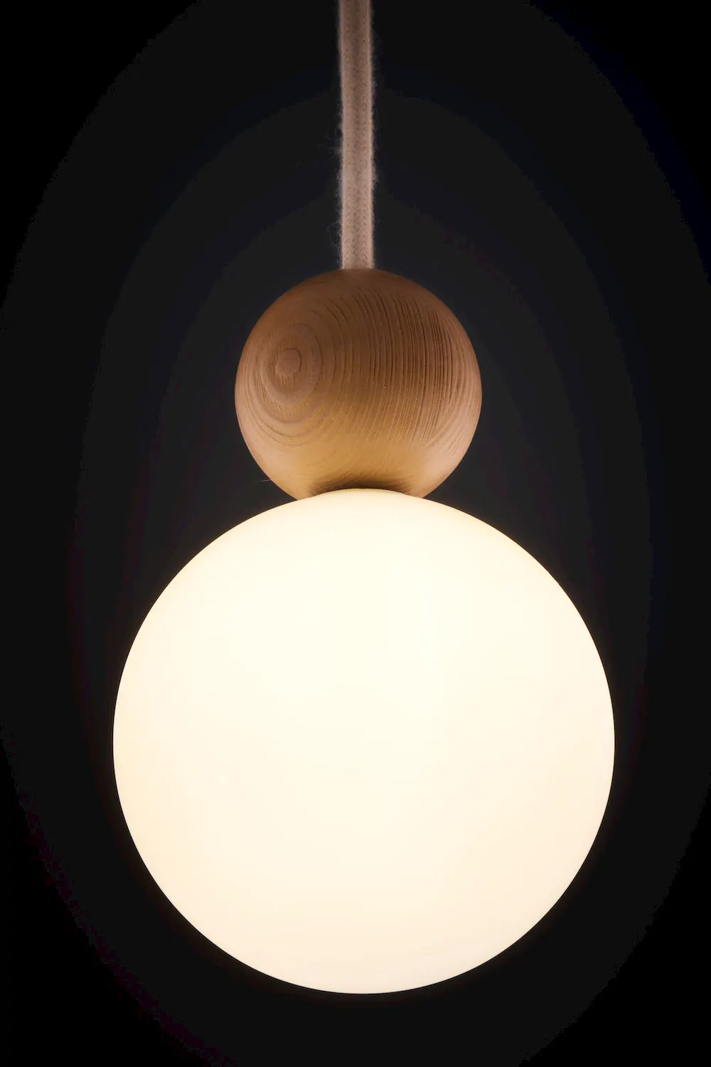 lampa, wisząca, kula, drewniana, szklana