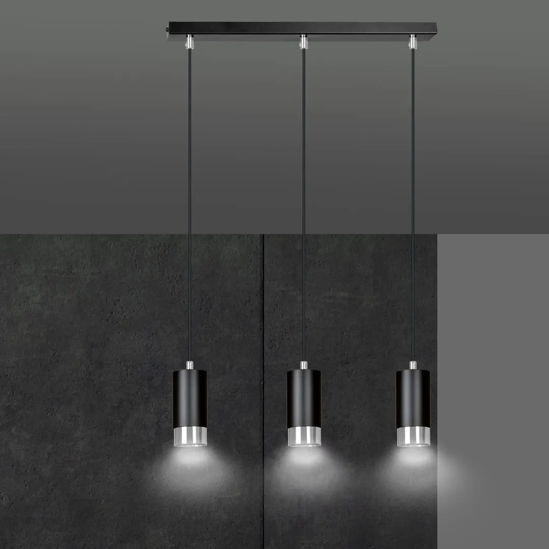 Lampa wisząca FUMIKO (816/3) z regulacją wysokości czarna-chrom — zdjęcie 5