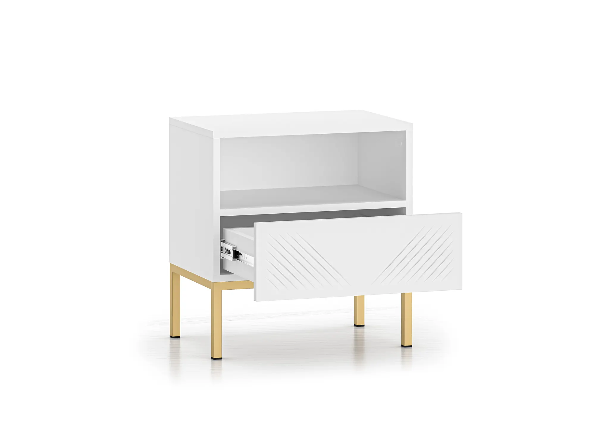 Szafka nocna z szufladą Clearing 05 biały alpejski, podstawa-złoty - 1CLEA05-001-03