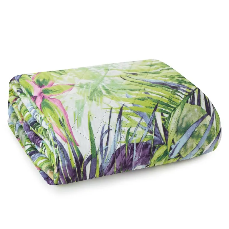 Narzuta z motywem liści D91 ROMMY 200 X 220 cm Biały, Zielony Narzuta z motywem liści D91 ROMMY 200 X 220 cm Biały, Zielony