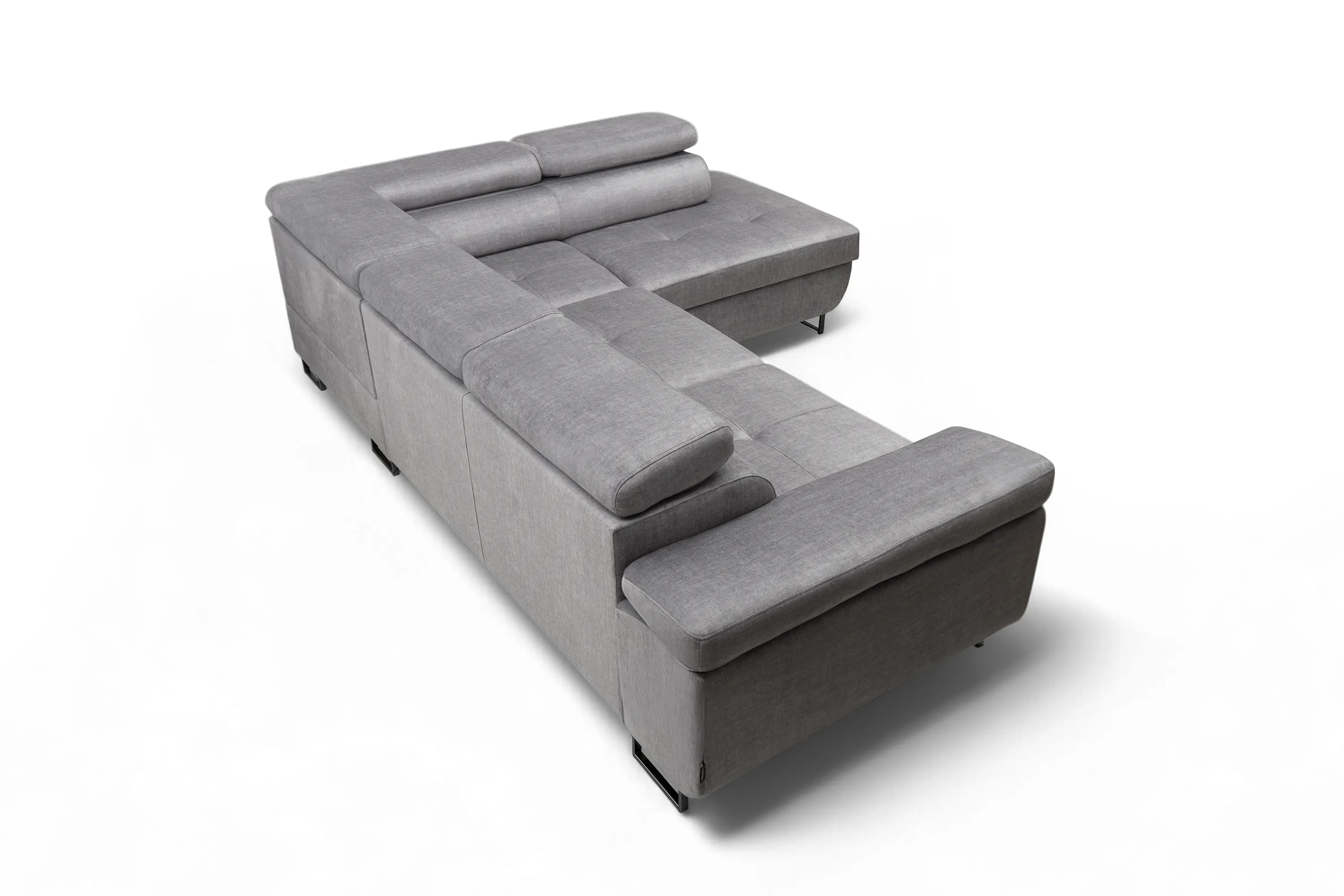 Narożnik prawostronny ANNABELLE L regulowane zagłówki nogi czarne tkanina Vogue 14 szary - B_165780