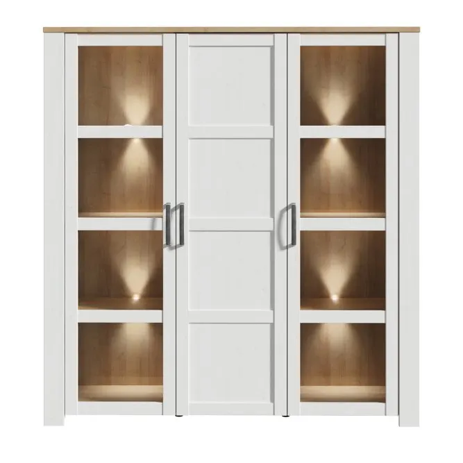 Witryna niska 3-drzwiowa CHISBURY - dąb riviera, modrzew jasny sibu - BHLV631-M482