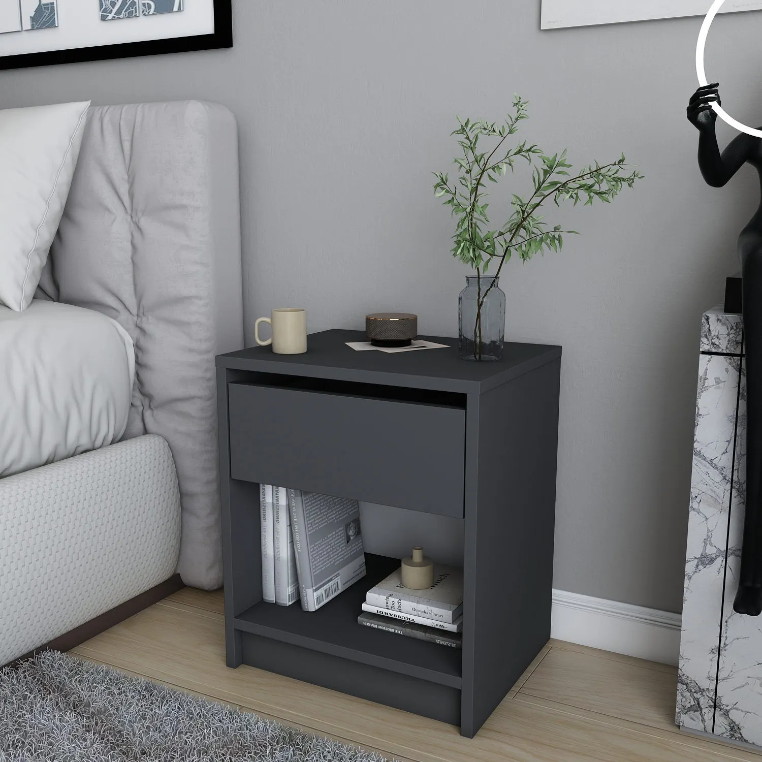 Szafka nocna z 1 szufladą SHERIDAN 45x36x53 antracytowa