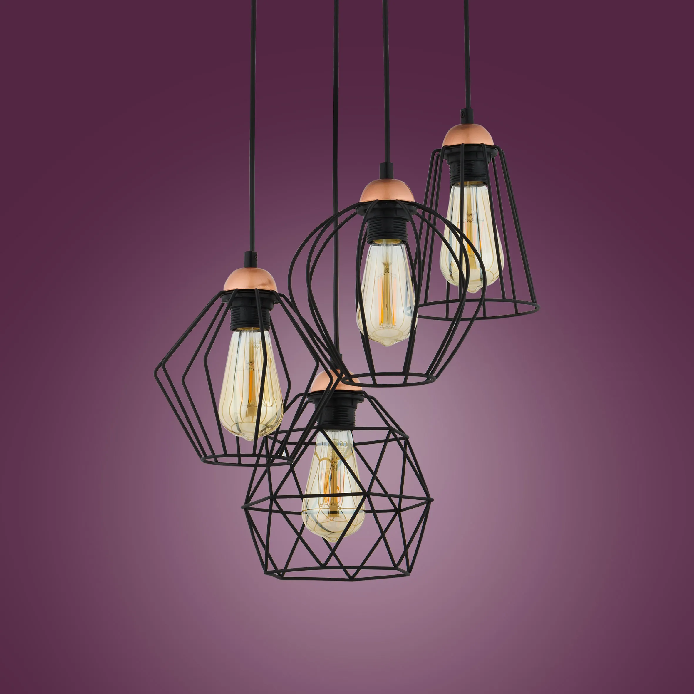 Lampa wisząca GALAXY czarna z miedzianymi elementami różnokształtne metalowe klosze 95x46cm - TK_1643