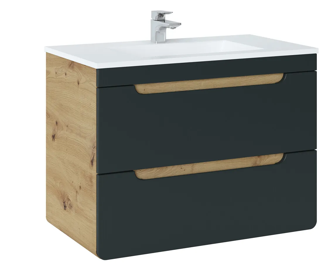 Szafka pod umywalkę z 2 szufladami ARUBA COSMOS dąb craft, szary 80x59x46cm