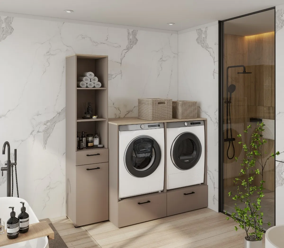 Regał z koszem na pranie i szufladą ROSA 197x40 congo efekt drewna - 30CDNO66