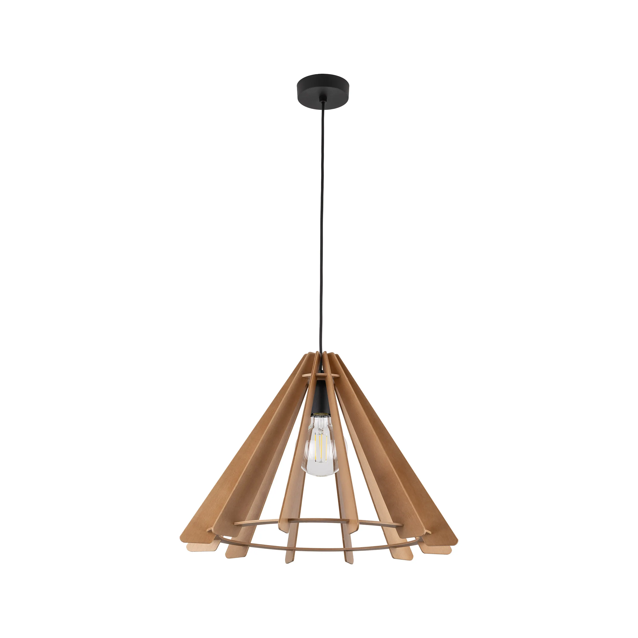 Lampa wisząca ERIS drewniana brązowa na czarnej podstawie i przewodzie 160x50cm