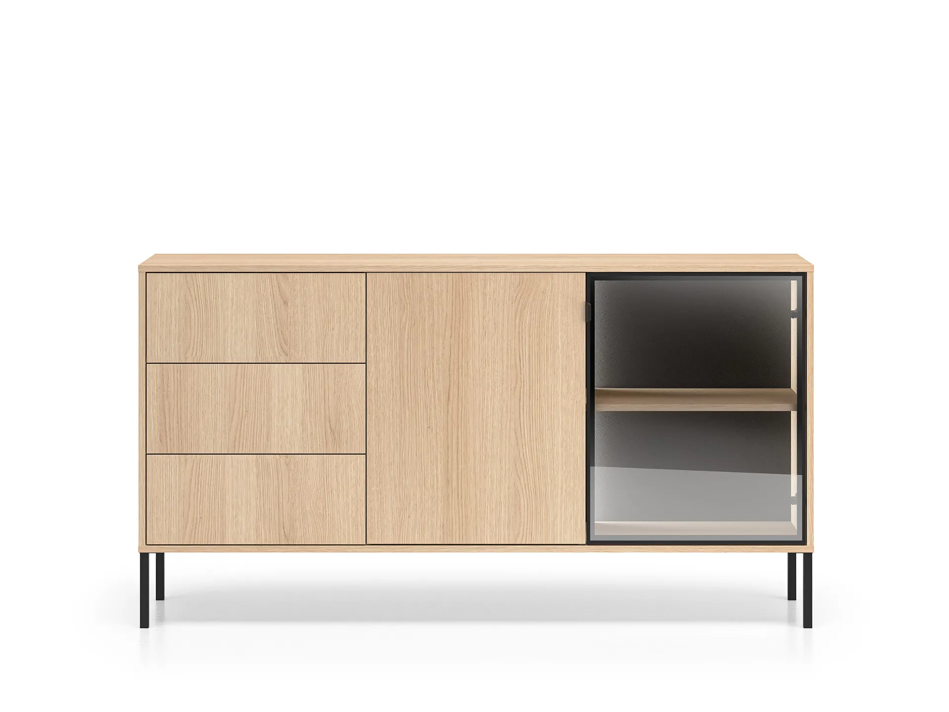 Komoda 2-drzwiowa z 3 szufladami BARNEE 02 oświetlenie LED dąb lindberg - 1BARN02-001