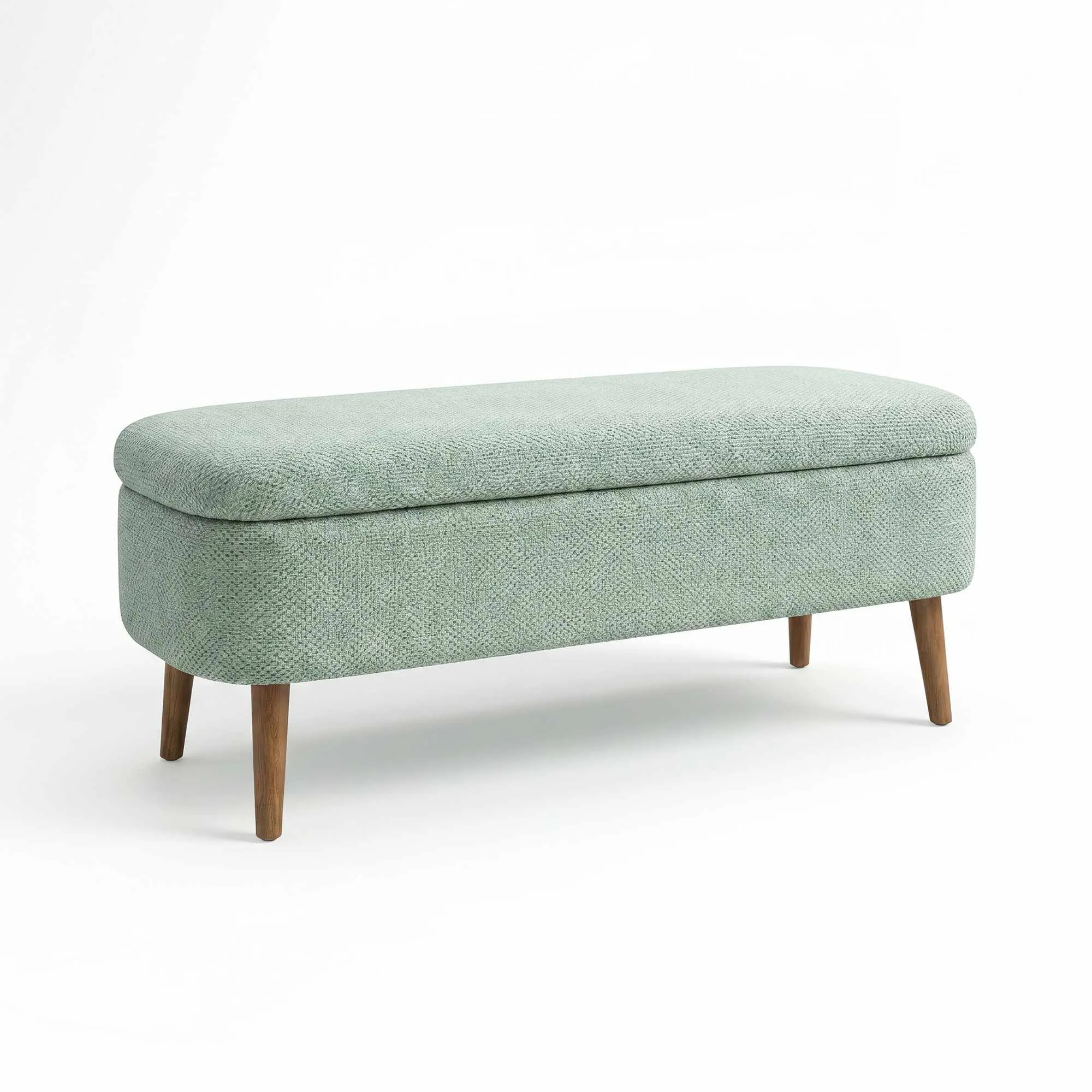 ottoman, sofa, miętowy-zielony, drewniane-nożyce, tkanina-w-texturze