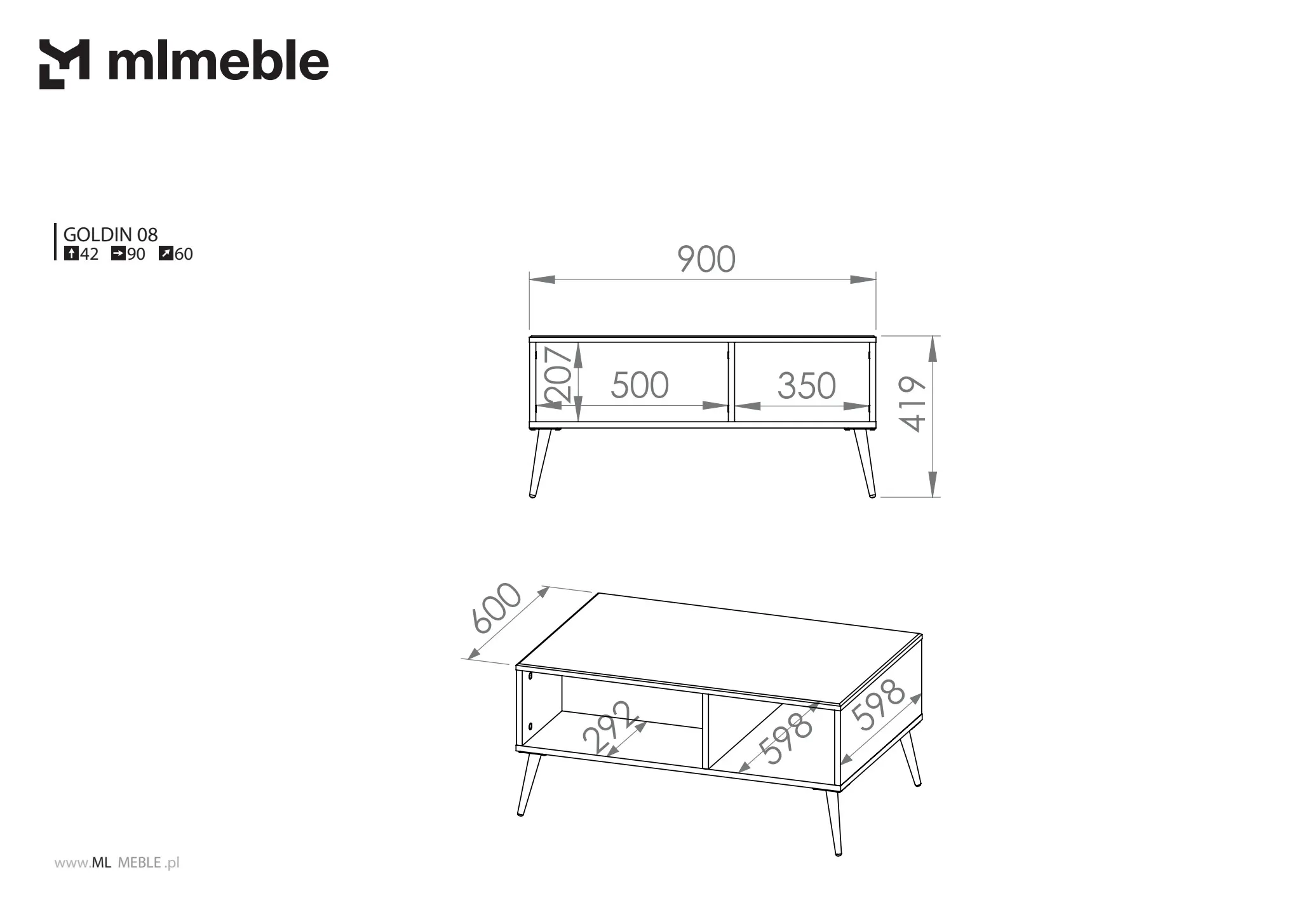 Stolik kawowy z pólką GOLDIN 08 biały 60x90x42 cm - 1GOLD08-001