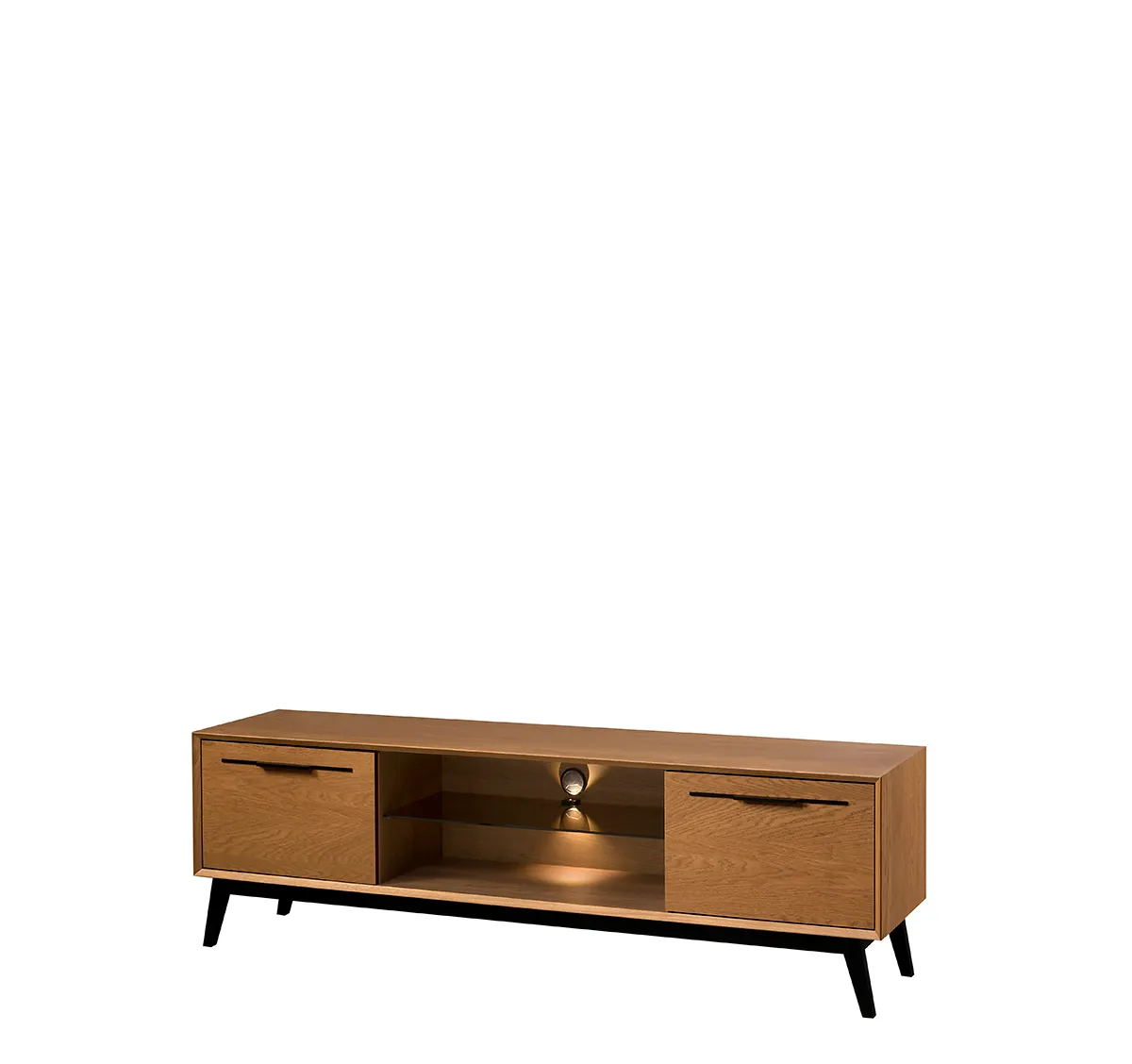 Szafka RTV LAZURE 25 2-drzwiowa z oświetleniem dąb karmelowy, czarny 180x55x42cm