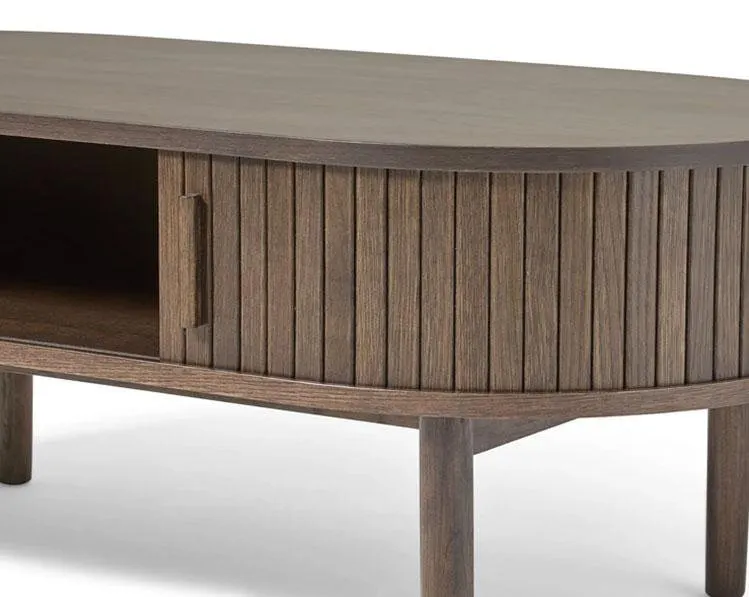 Stolik kawowy owalny META z półką i lamelami 60x120 cm dąb ciemny - UN_52823181
