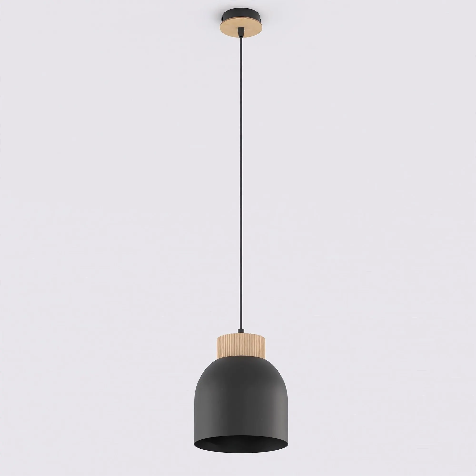 Lampa wisząca z drewnianym elementem VIGO 1 czarny naturalny