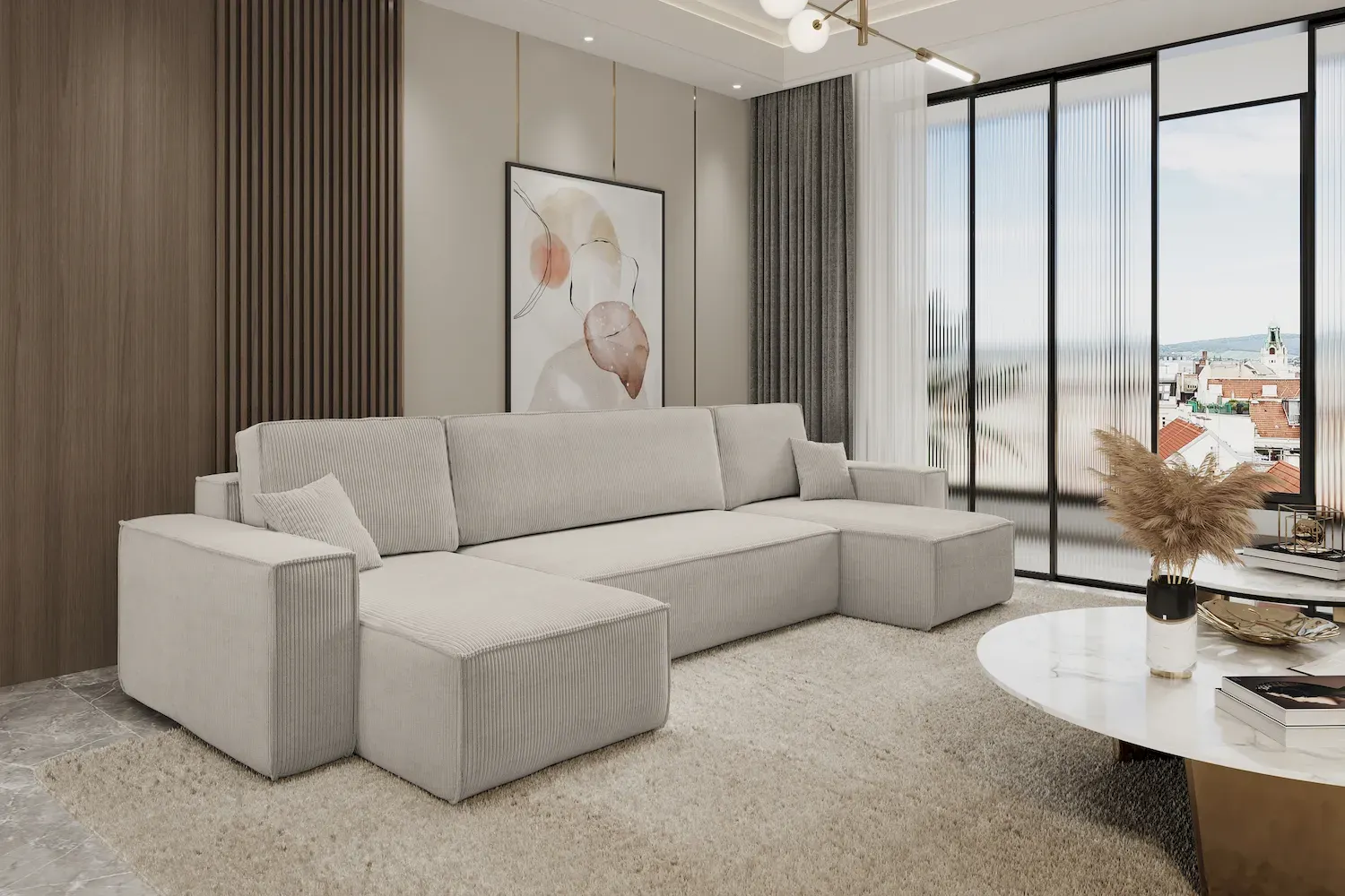 Narożnik uniwersalny KARL U rozkładany tkanina Poso 100 waniliowy - NAROZNIK_KARL_U_POSO100