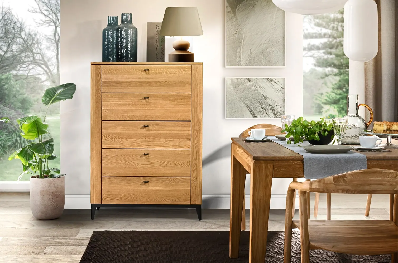 Komoda wysoka z 5 szufladami PORTO 75 - dąb złoty - TH-100-1679