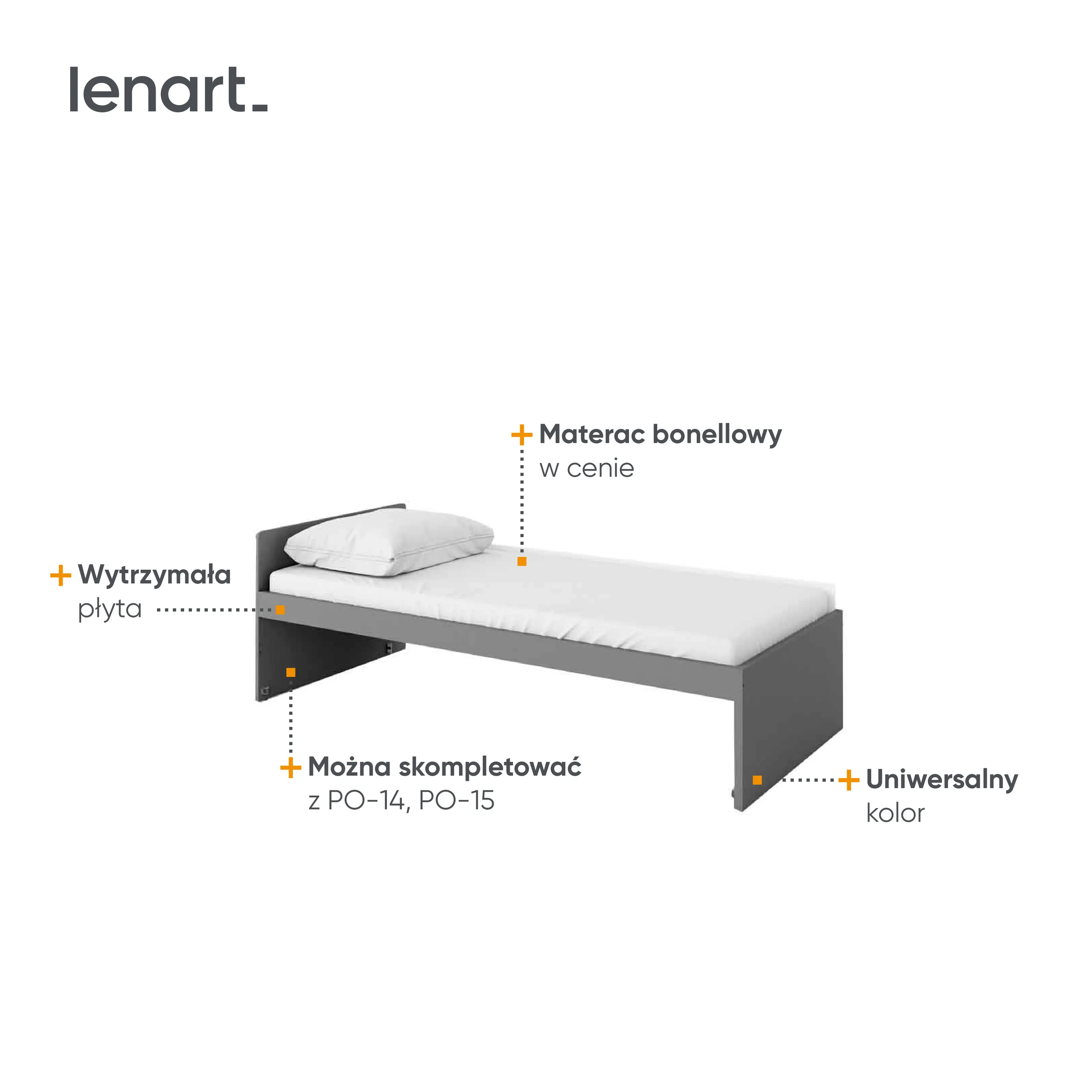 Łóżko z materacem Pok PO-13 grafit/buk ibsen/szary jasny - PO13GBS