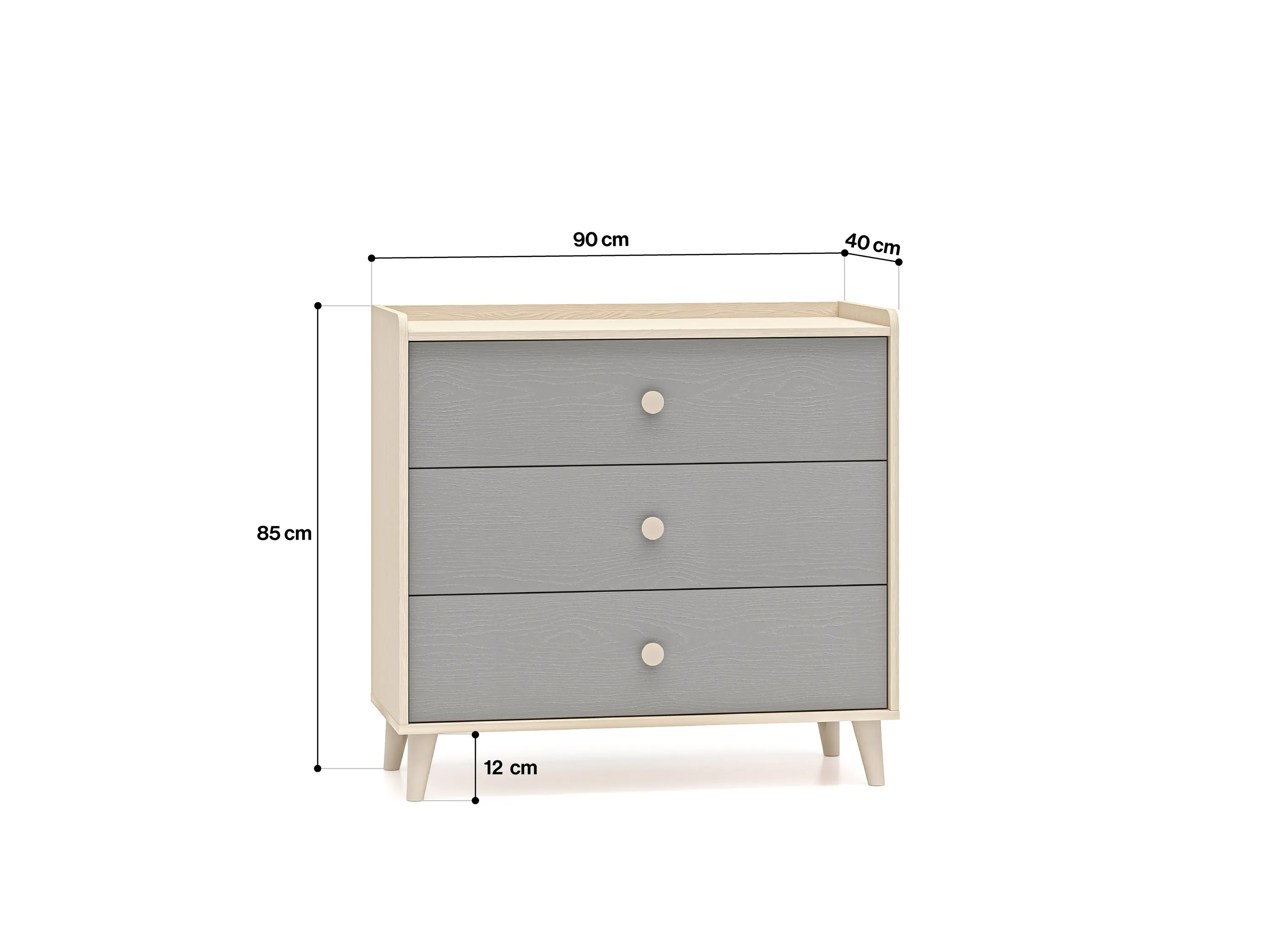 Komoda z 3 szufladami MEVEL 06 piasek pustyni, szary pallad - 1MEVE06-002