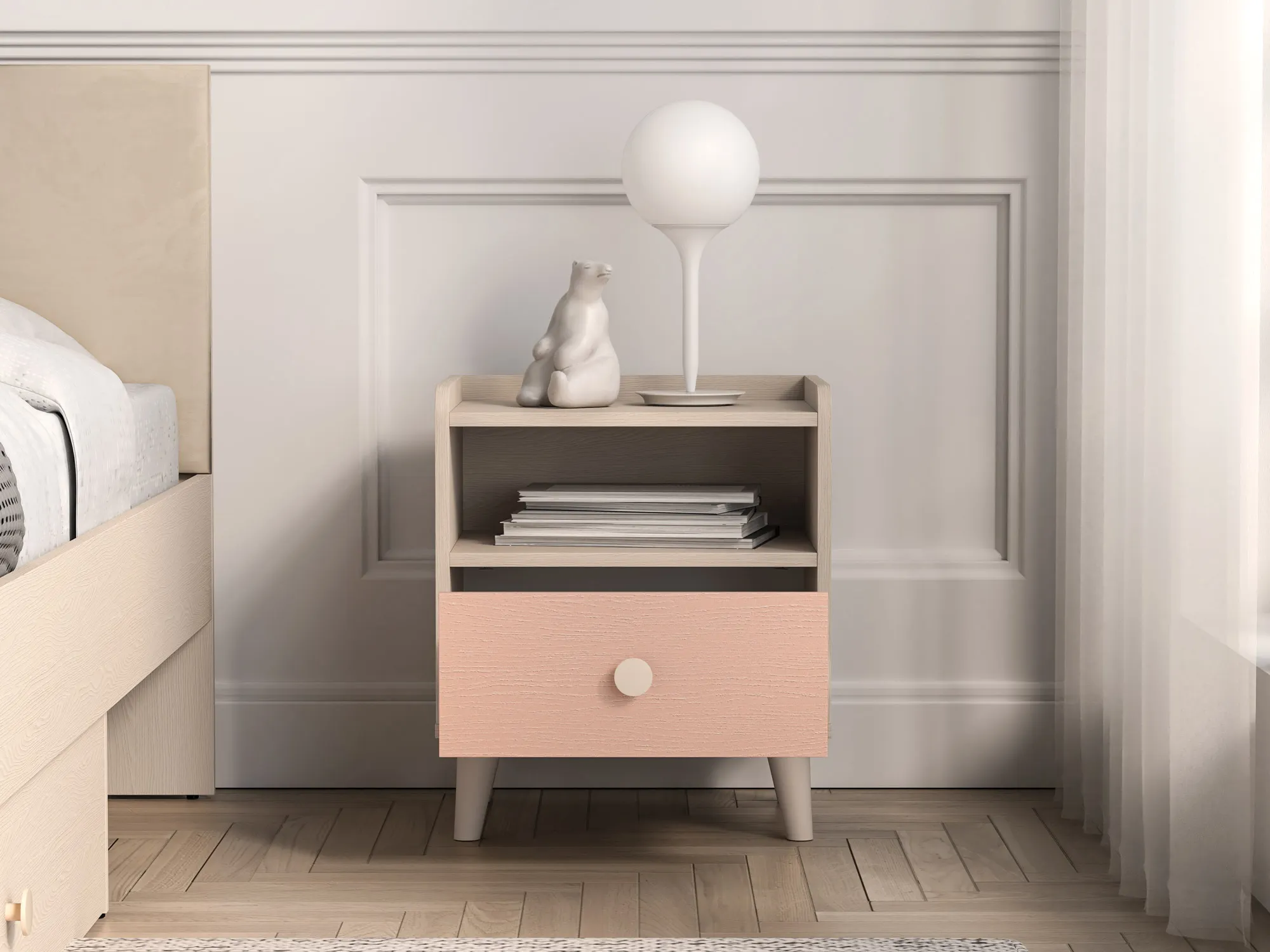 Szafka nocna z szufladą MEVEL 10 piasek pustyni, różowy - 1MEVE10-001