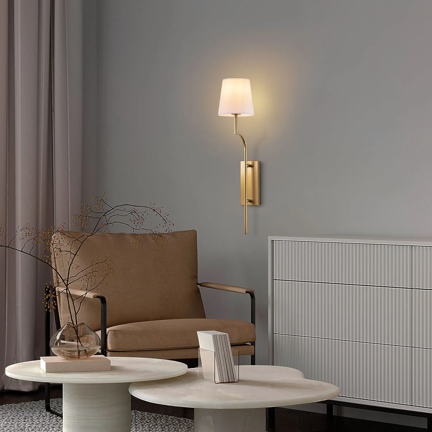 Lampa ścienna kinkiet LUMORA 16x72cm złota kolor klosza biały - ASI_892OPV2447