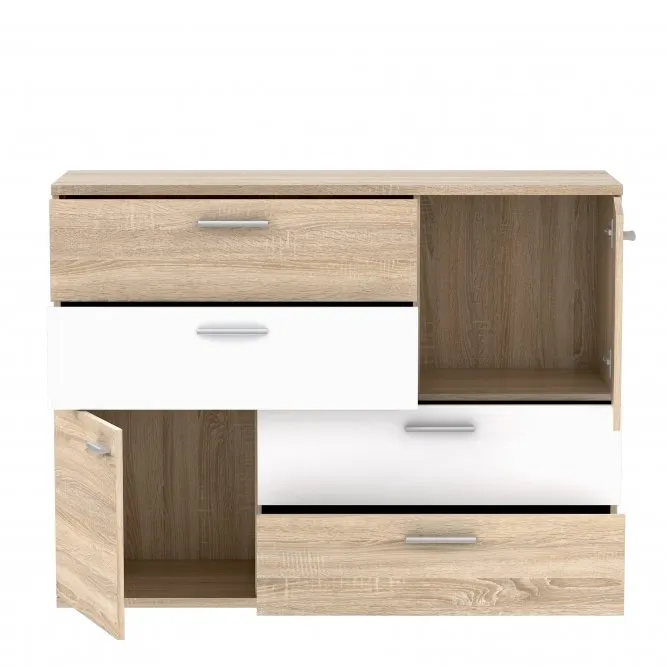 Komoda SKIVE Dąb Sonoma 2-drzwiowa z 4 szufladami- dąb sonoma, biały - SKVK46-Q45
