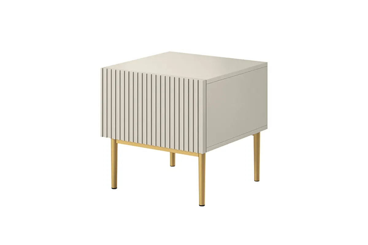 Szafka nocna z szufladą ( zestaw 2 szt. ) NICOLE 46 1SZ - kremowy, złoty stelaż - B_55613