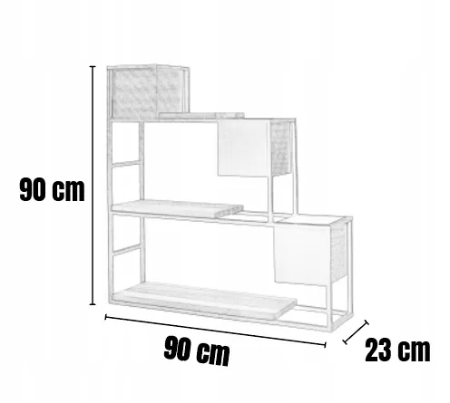 Kwietnik z regałem LYON S 90x23x90 metal drewno czarny naturalny - LD_TZ000051