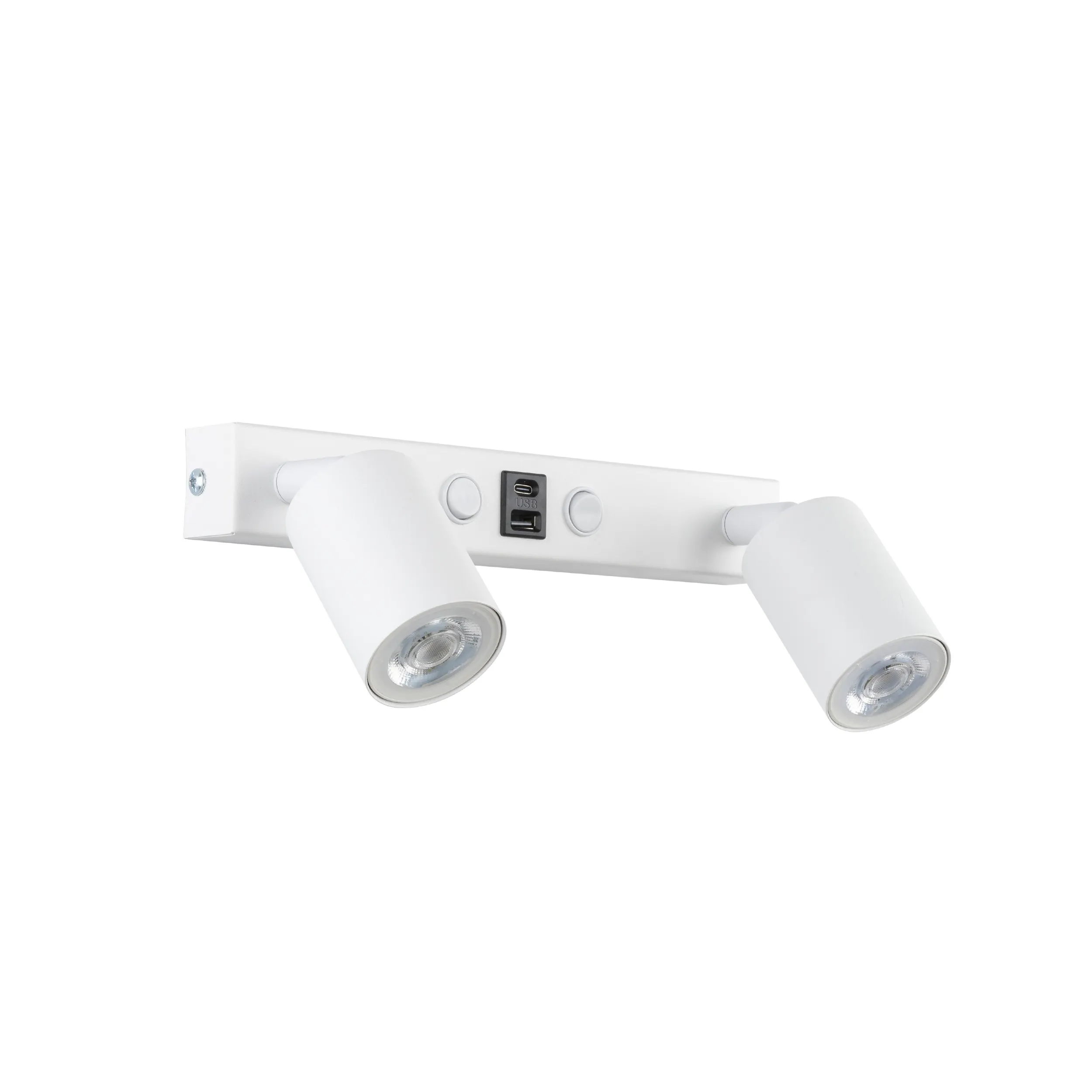 Kinkiet TOP biały na metalowej listwie z dwoma niezależnymi włącznikami oraz gniazdem USB-A oraz USB-C 39x18x15cm