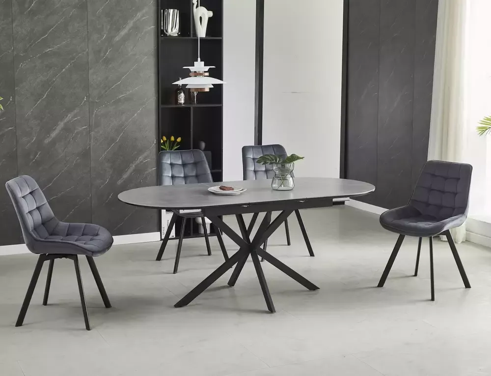 Stół rozkładany owalny GASTON CERAMIC 80x140-180 szaro-czarny - GASTONSZC140