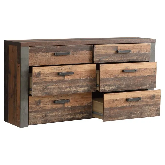 Komoda CLIFz 6 szufladami - old wood vintage, beton - NLKK221-C546