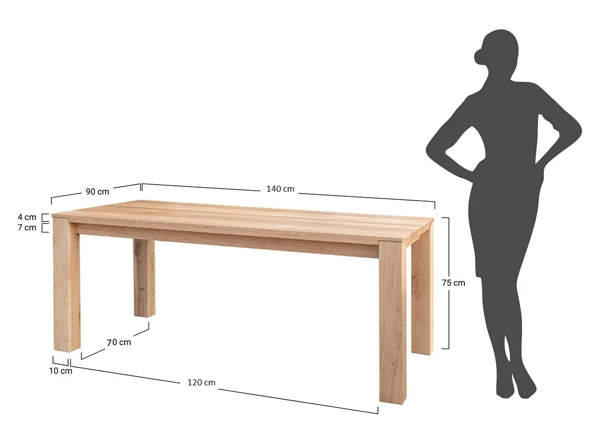 Stół dębowy GAIA 90x140, blat 4cm- dąb olejowany - GAIA90X140