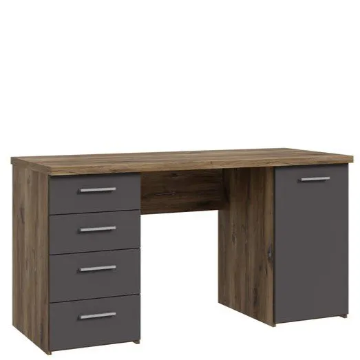 Biurko z szafką i szufladami NET106 145 cm dąb flagstaff/szary