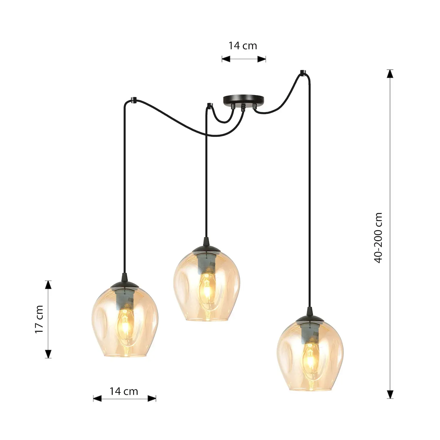 Lampa wisząca pająk LEVEL 3 czarny miodowy - 758/3