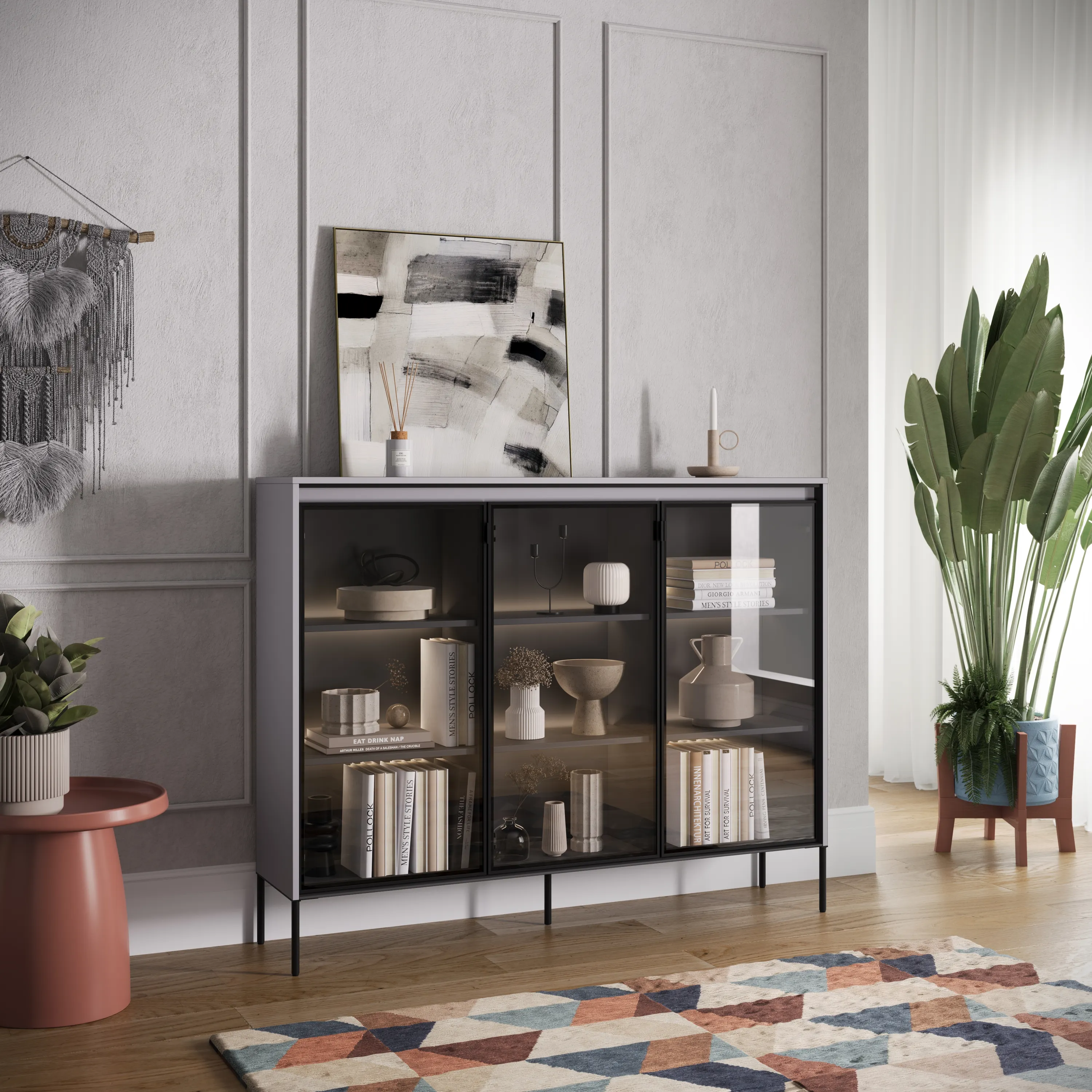 Niska witryna z oświetleniem TREND TR-08 3D szary/czarny - TR8SC-V2