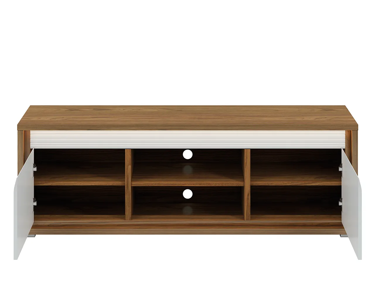 Szafka RTV 2-drzwiowa DALLAS 11 szeroka z oświetleniem biały połysk, orzech - 1DALL1101-001