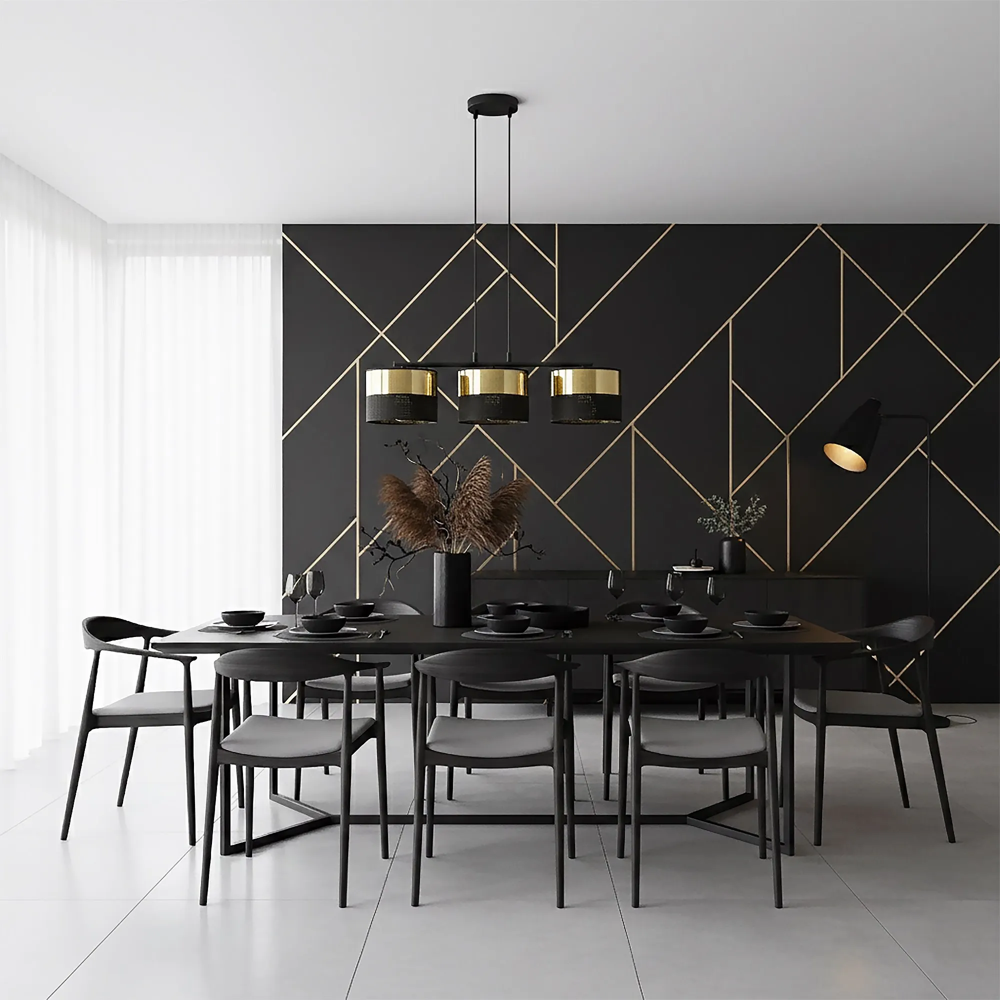 Lampa wisząca LUX 3 BL GOLD z abażurem czarna złota - 1649/3